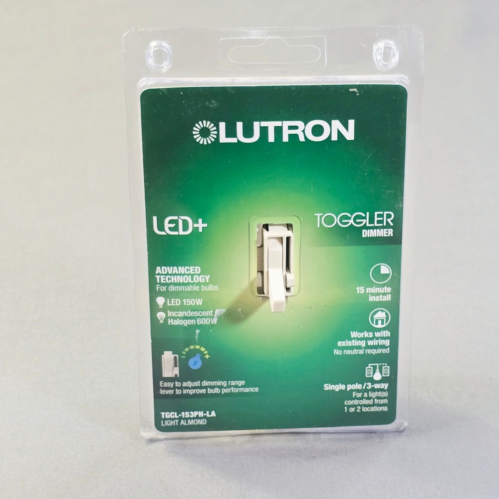 Lutron Toggler LED+ Dimmer Switch Light Almond TGCL-153PH-LA Single Pole 3-Way
